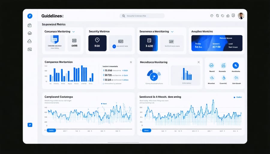 Cybersecurity analytics dashboard with KPI charts and compliance indicators